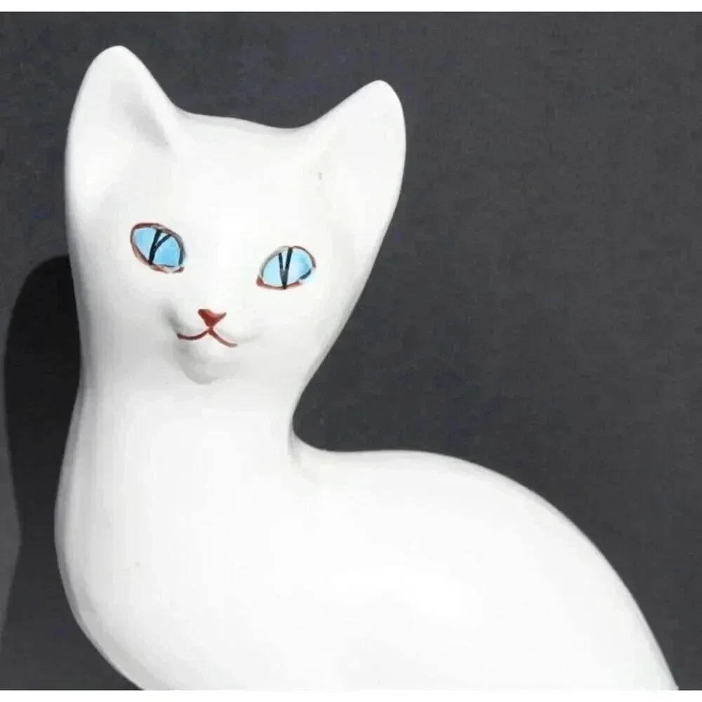 Vtg Ceramic Italian Him / Her White Cats Kitty Pair Set Figurine Sculpture Italy